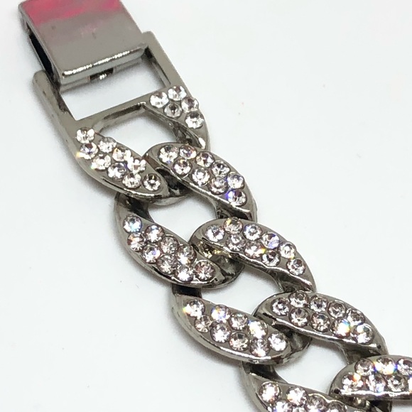 Silver Cuban Link Bracelet with CZ’s - Picture 3 of 8